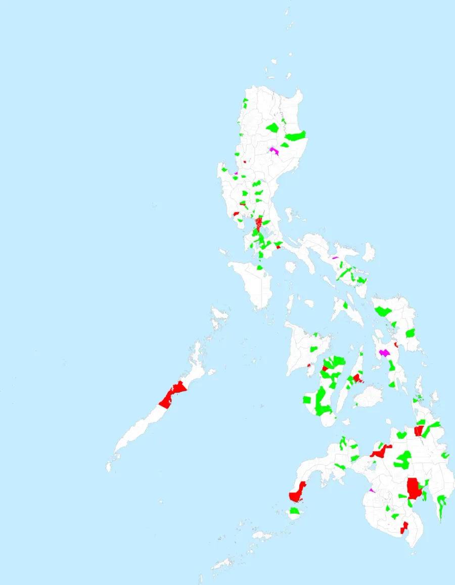 La carte Liste des localités des Philippines par province
