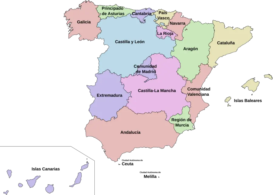 La carte Communautés autonomes d'Espagne