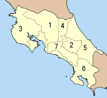La carte Provinces du Costa Rica