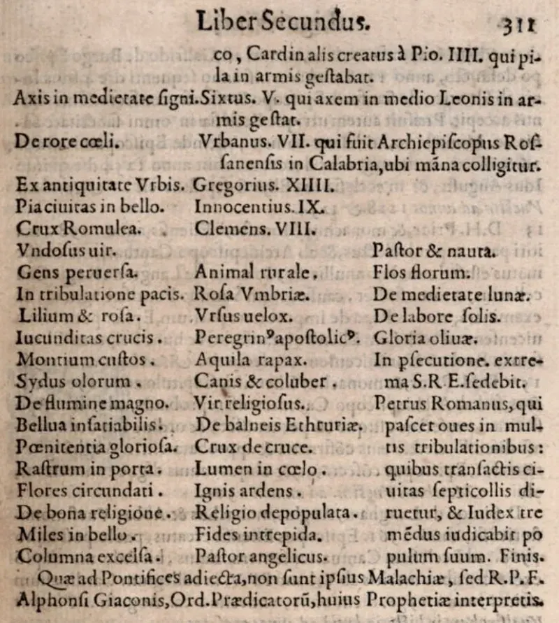 La carte Prophétie de saint Malachie