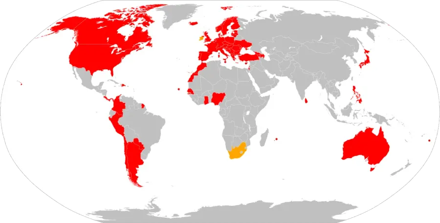 La carte Convention sur la cybercriminalité