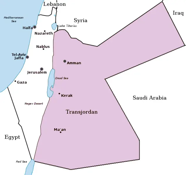 La carte Émirat de Transjordanie