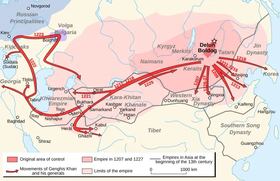 La carte Invasion mongole des principautés russes