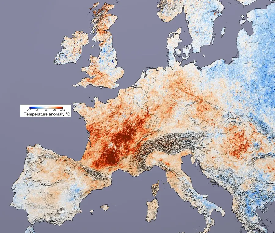 La carte Canicule d'août 2003 en Europe