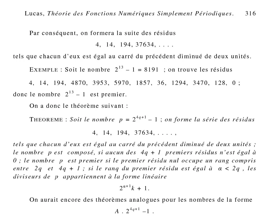 The Lucas–Lehmer primality test card