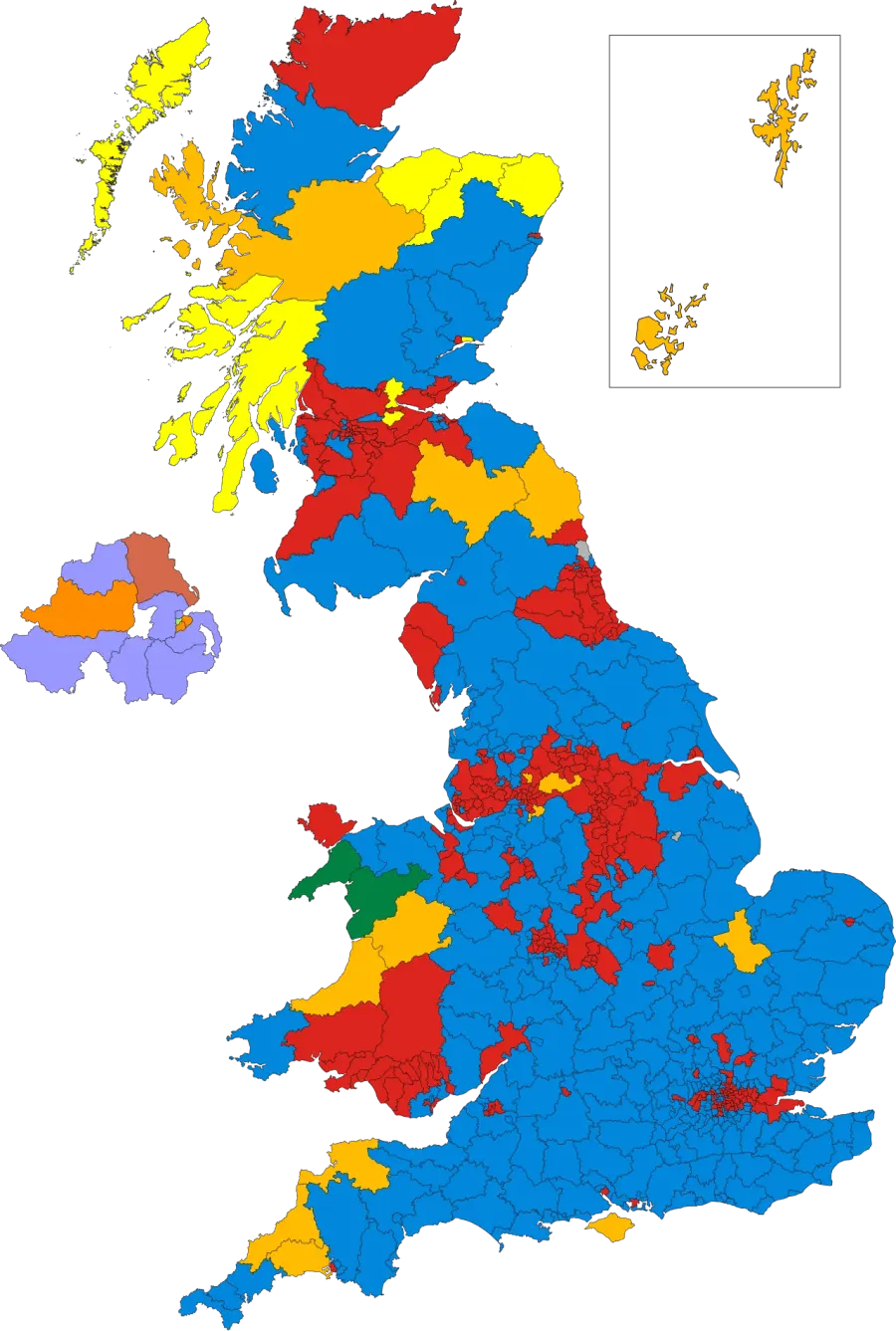 La carte Élections générales britanniques de février 1974