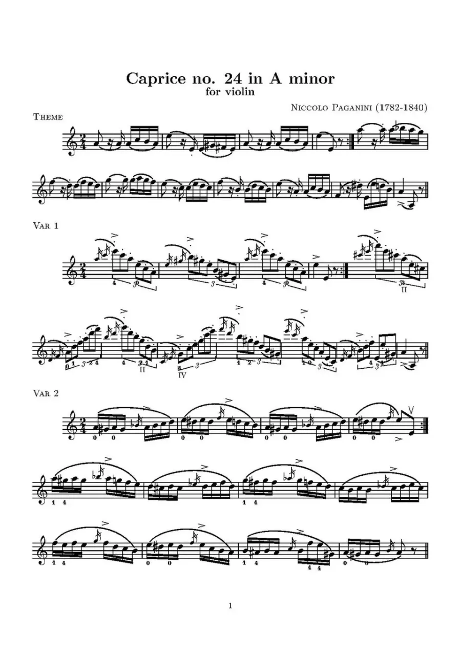 La carte Vingt-quatre caprices pour violon de Paganini