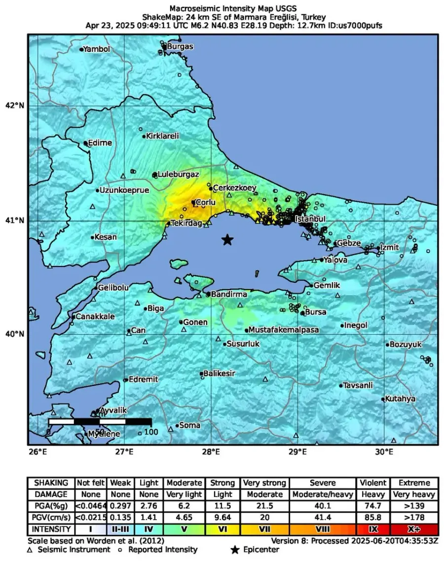 La carte Séisme de 2025 à Istanbul