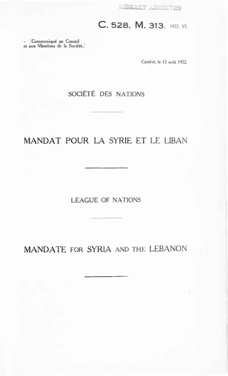 La carte Mandat français en Syrie et au Liban