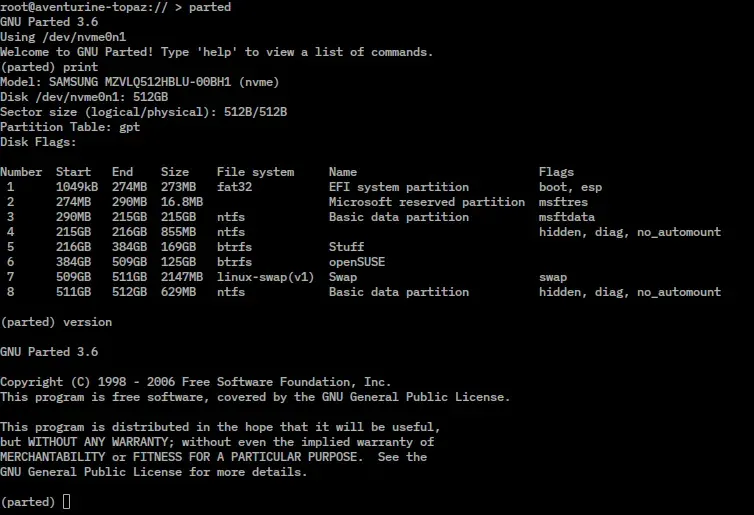 The GNU Parted card