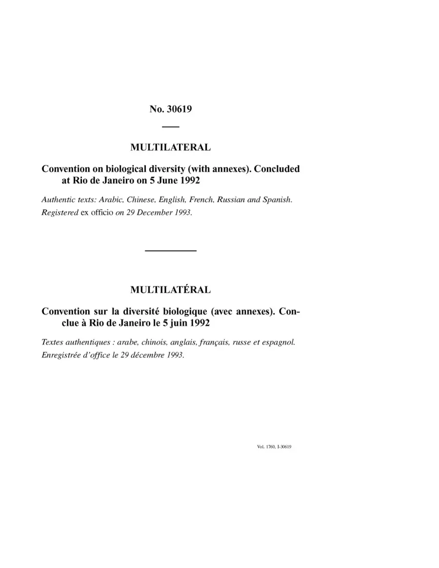 La carte Convention sur la diversité biologique