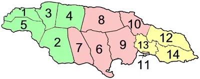 La carte Subdivisions de la Jamaïque