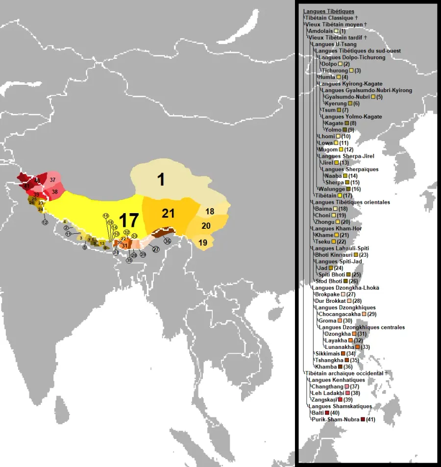 La carte Langues tibétiques