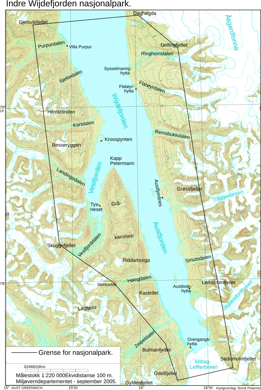 La carte Parc national d'Indre Wijdefjorden