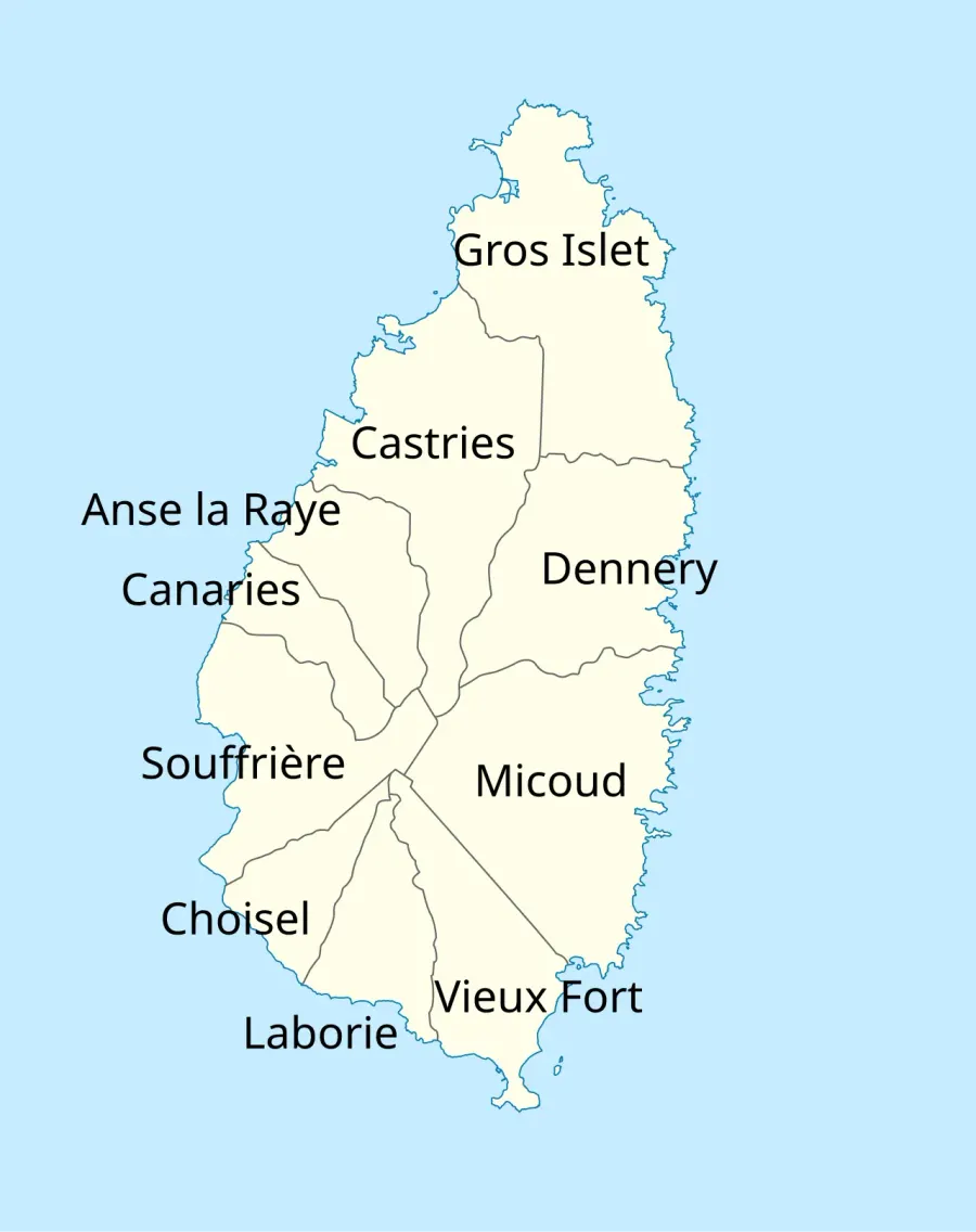 La carte Districts de Sainte-Lucie