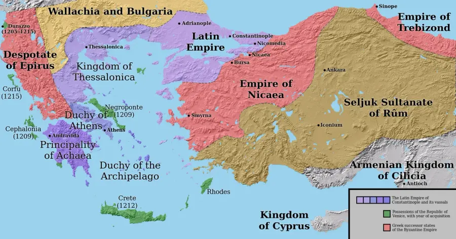 La carte Empire latin de Constantinople