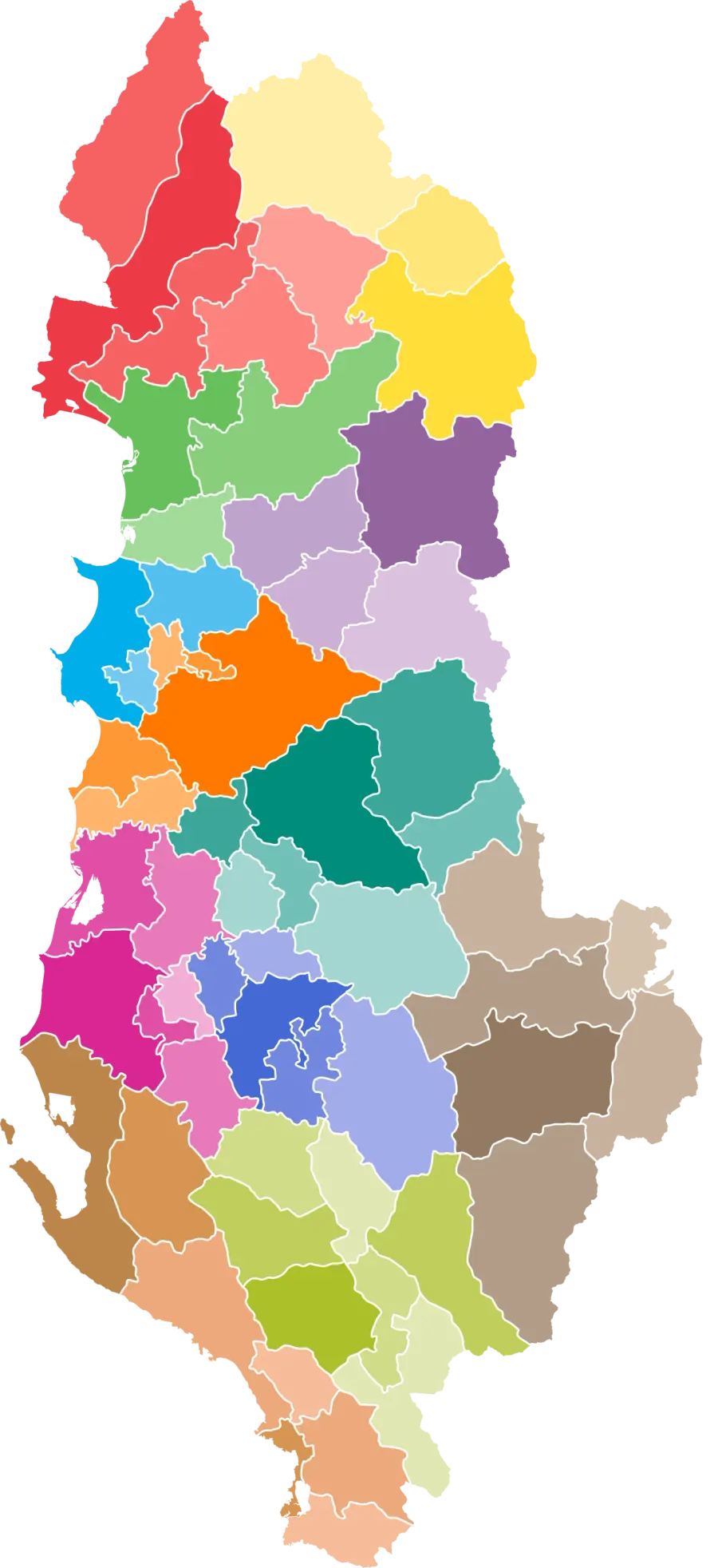 La carte Subdivisions de l'Albanie