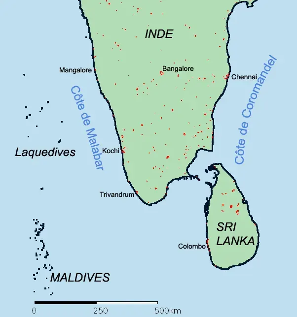 La carte Côte de Coromandel