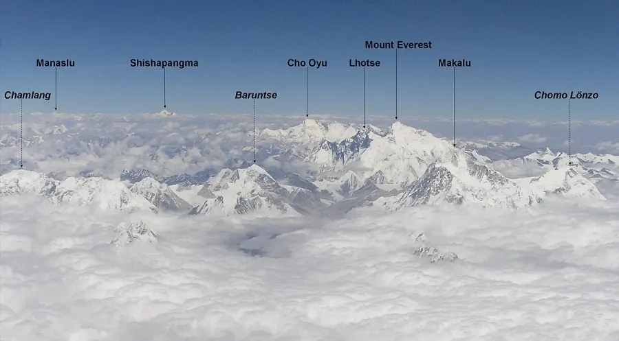 La carte Sommets de plus de 8 000 mètres d'altitude