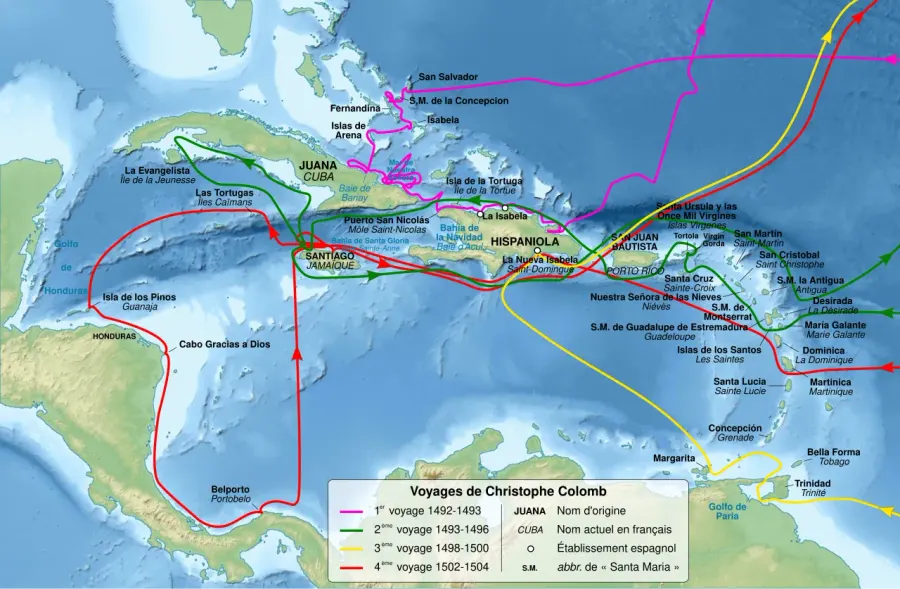 La carte Voyages de Christophe Colomb