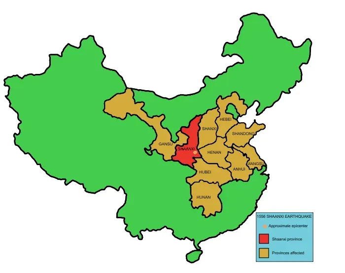 La carte Séisme du 23 janvier 1556 au Shaanxi
