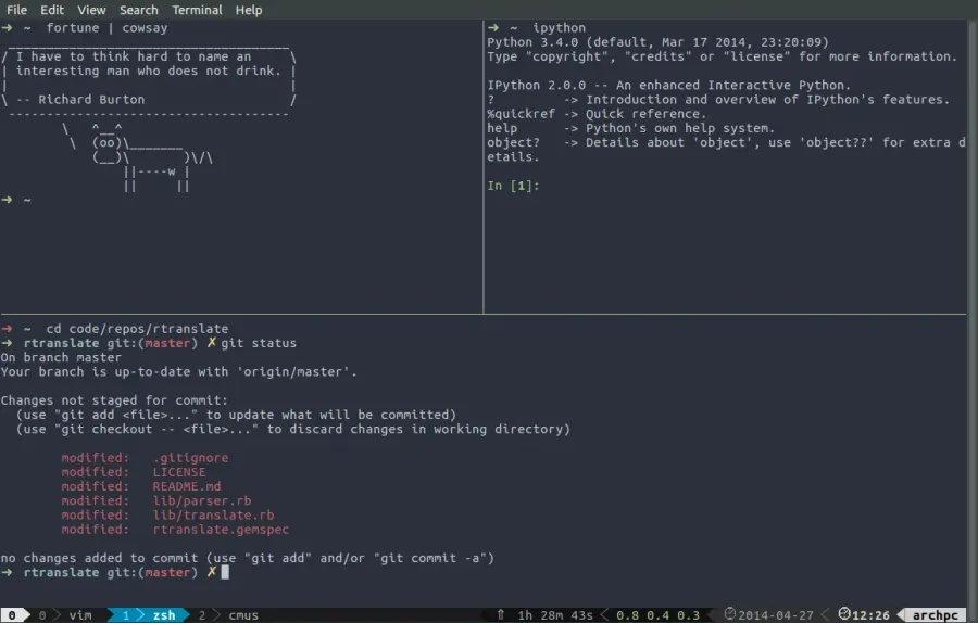 La carte Tmux
