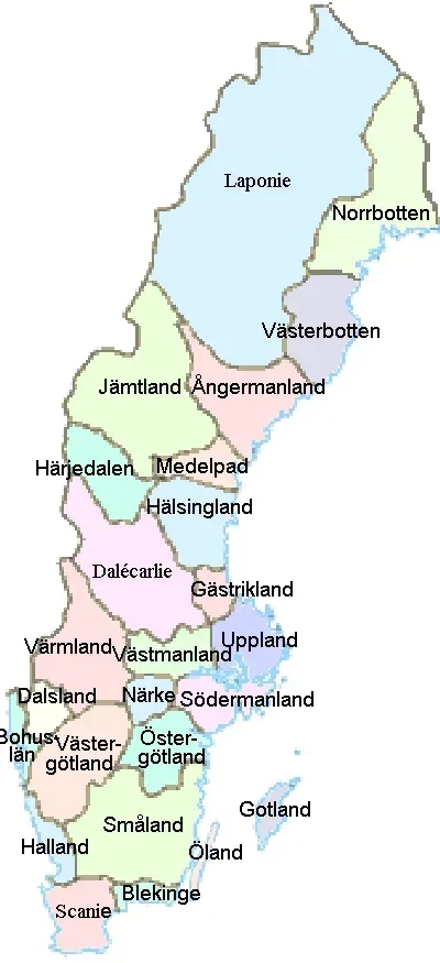 La carte Provinces historiques de la Suède