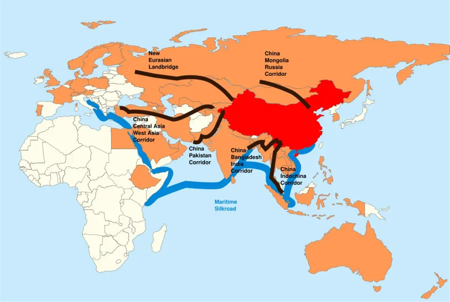 La carte Nouvelle route de la soie