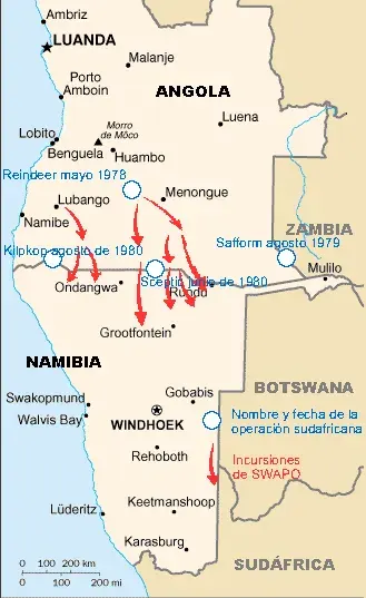 La carte Guerre de la frontière sud-africaine
