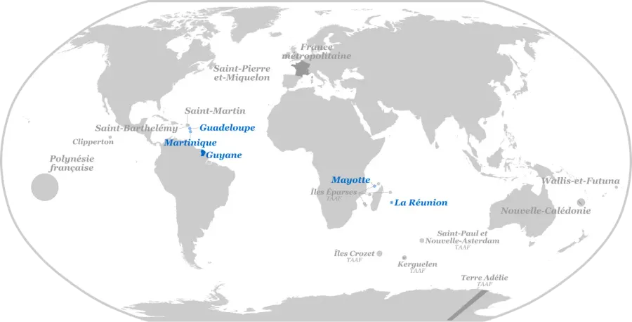 The Overseas departments and regions of France card