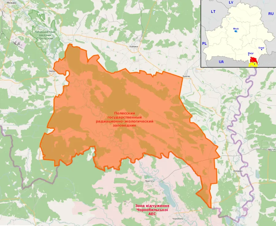 La carte Réserve radioécologique d'État de Polésie