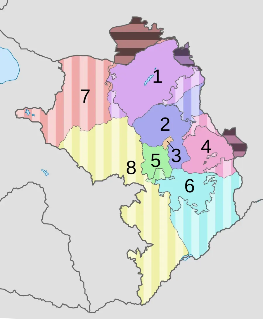 La carte Divisions administratives de la république du Haut-Karabagh