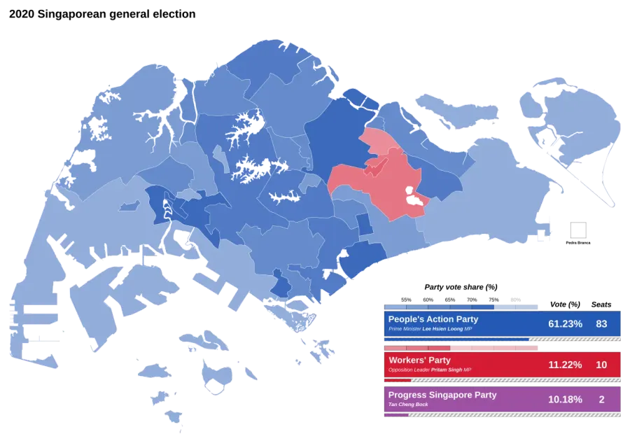 La carte Élections législatives singapouriennes de 2020