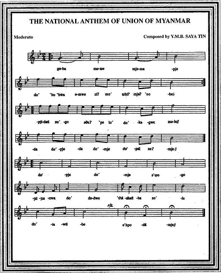 La carte Hymne national de la Birmanie