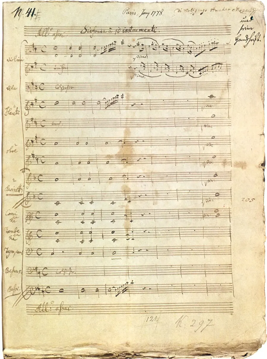 La carte Symphonie no 31 de Mozart