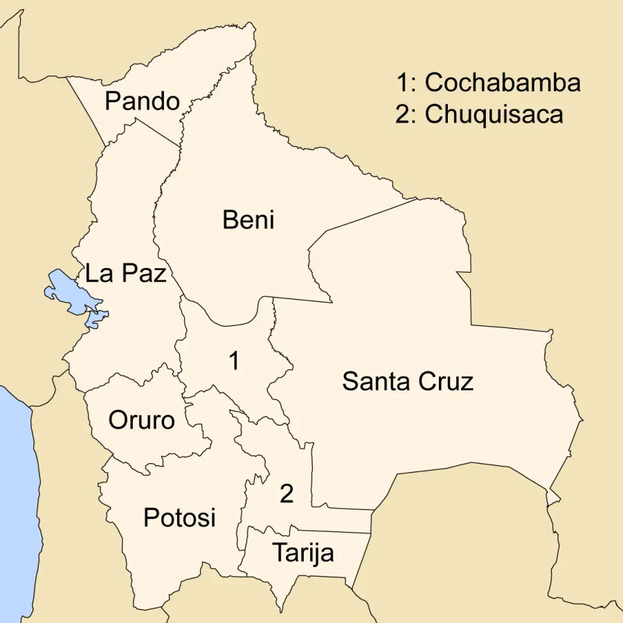 La carte Départements de la Bolivie