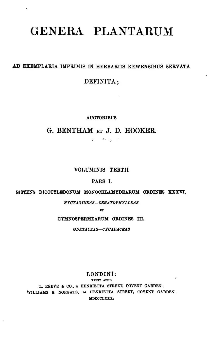 La carte Classification de Bentham et Hooker