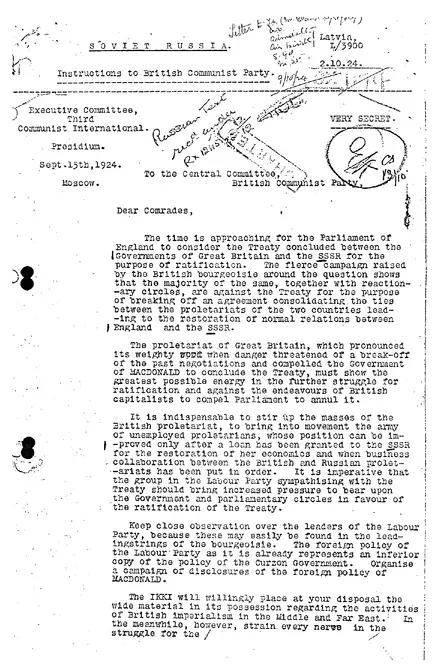 The Zinoviev letter card