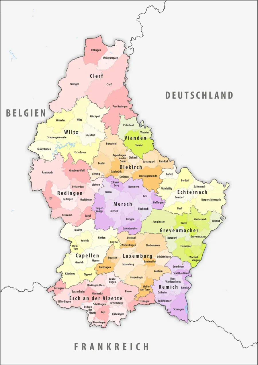 La carte Administration territoriale du Luxembourg