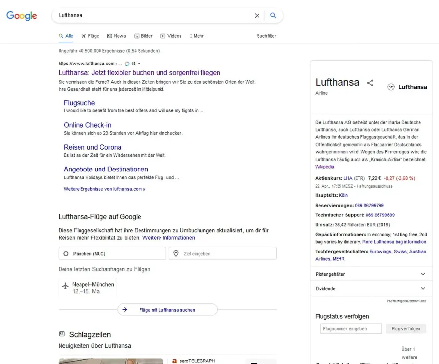 The Search engine results page card