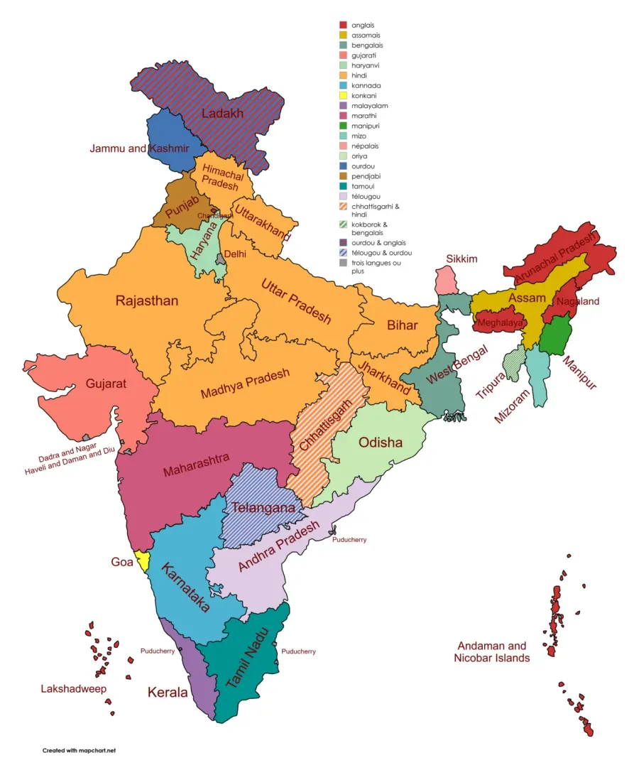 The Languages with official recognition in India card