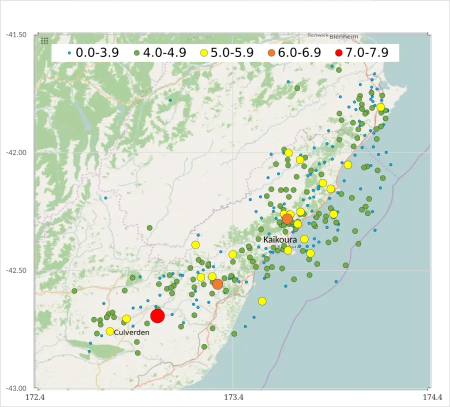 La carte Séisme de 2016 à Kaikoura