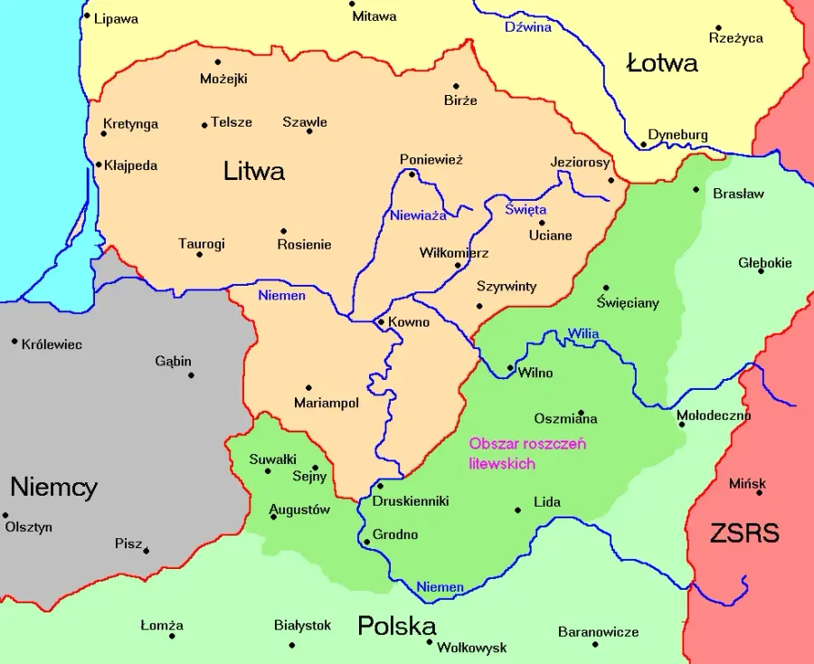 La carte Traité de paix lituano-soviétique de 1920