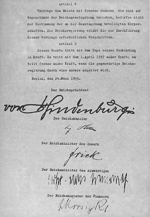 La carte Loi allemande des pleins pouvoirs de 1933