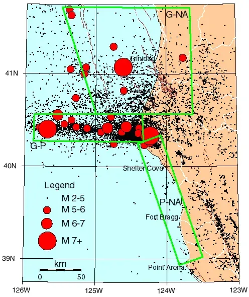 La carte Jonction triple de Mendocino