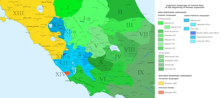 La carte Langues latino-falisques