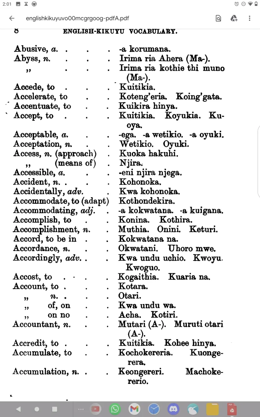 The Kikuyu language card