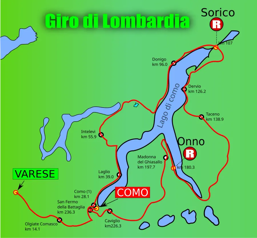 La carte Tour de Lombardie