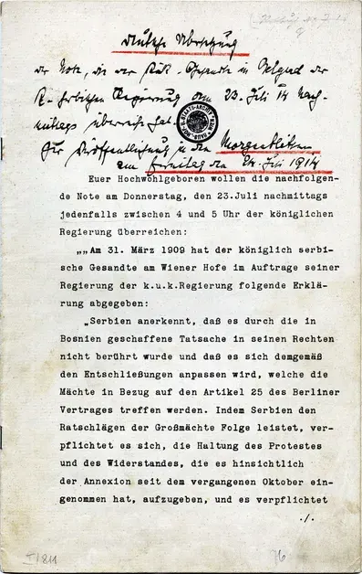 The Ultimatum of July 23, 1914 card