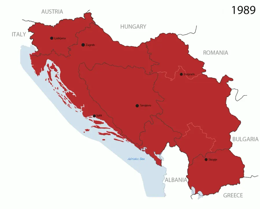 La carte Dislocation de la Yougoslavie